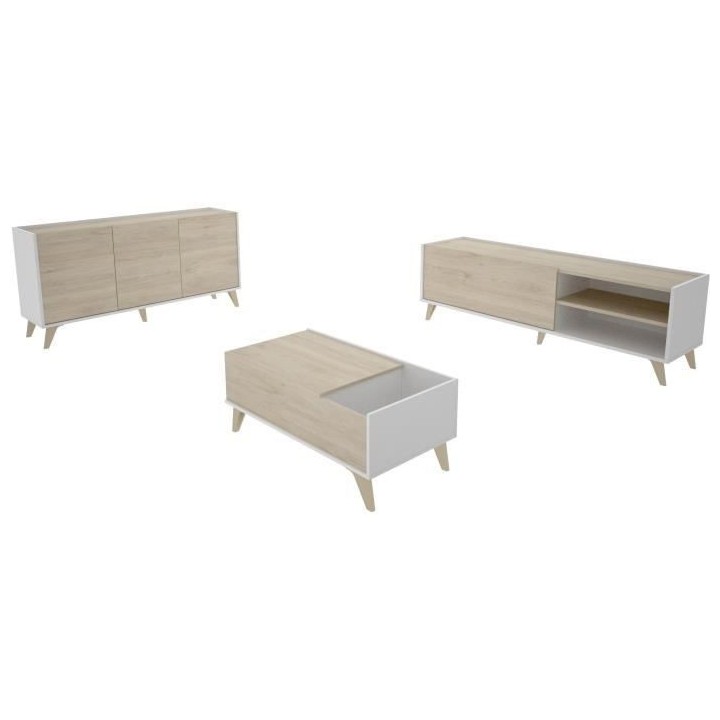 Ensemble salon NESS - Meuble TV 155cm + buffet 3 portes 155cm + Table