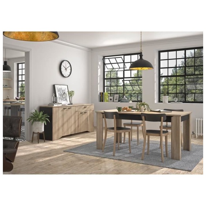 DIAGONE Table 6 personnes Rectangulaire YORI - Décor chene clair et n