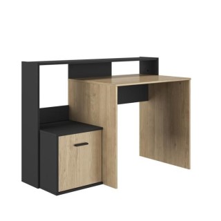 Bureau WILLY 1 porte - Noir et chene - Style industriel - L 124 x P 60