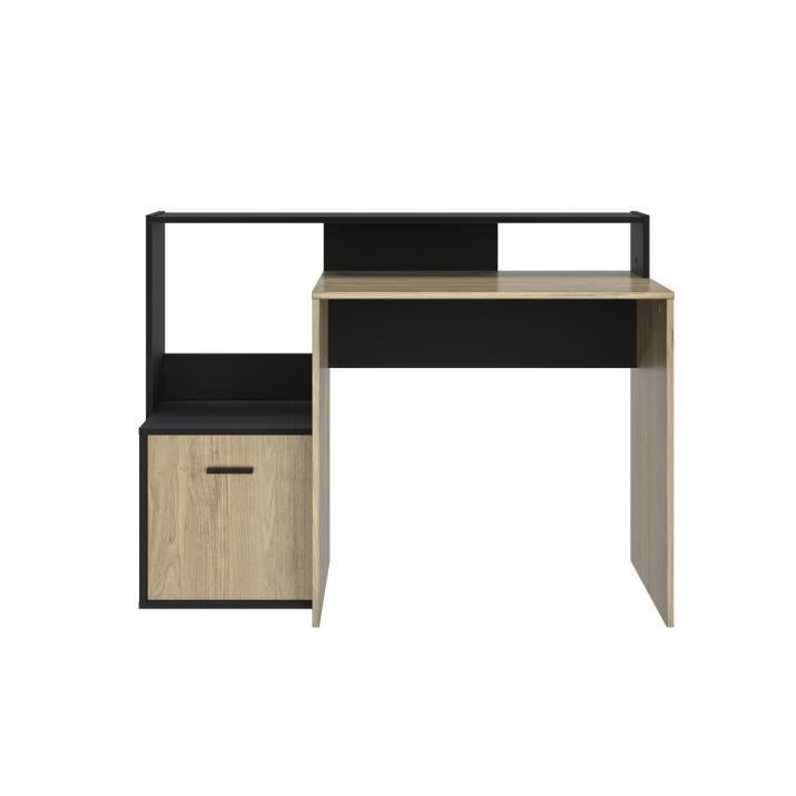 Bureau WILLY 1 porte - Noir et chene - Style industriel - L 124 x P 60