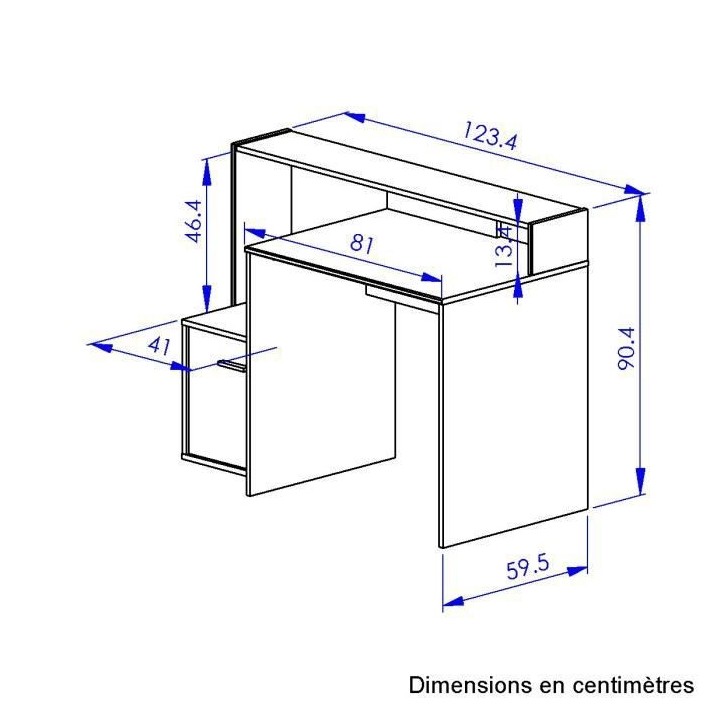 Bureau WILLY 1 porte - Noir et chene - Style industriel - L 124 x P 60