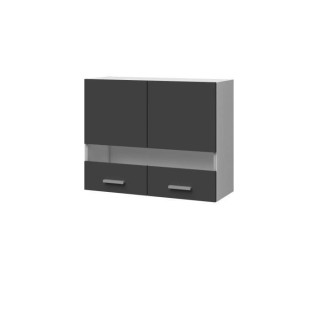 EXTRA - Meuble haut de cuisine 80cm 2 Portes vitrées - Gris Mat