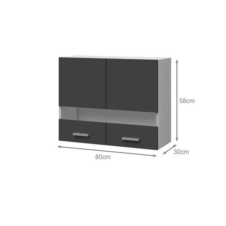EXTRA - Meuble haut de cuisine 80cm 2 Portes vitrées - Gris Mat