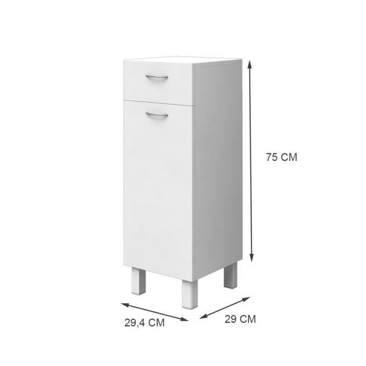 ESSENTIEL - Meuble de rangement 1 porte 1 tiroir - Blanc - L 30 cm