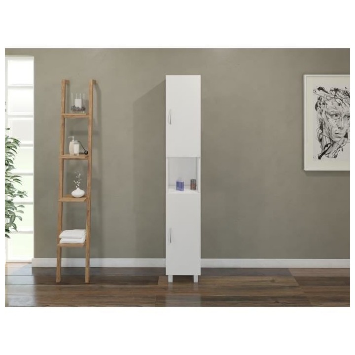 ESSENTIEL - Colonne de salle de bain 2 portes - Blanc - L 30 cm