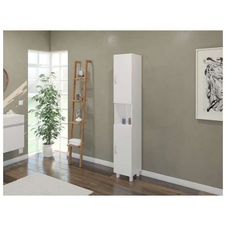 ESSENTIEL - Colonne de salle de bain 2 portes - Blanc - L 30 cm