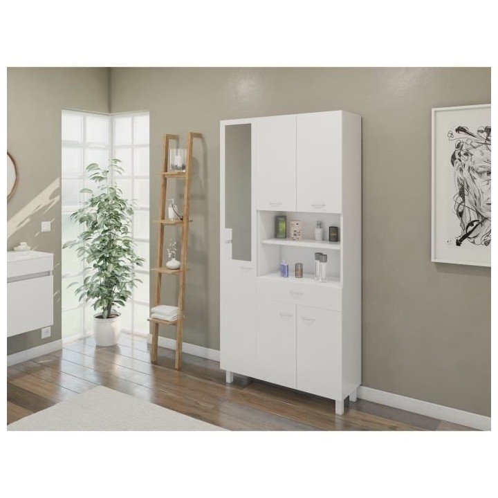 ESSENTIEL - Colonne de salle de bain 5 portes - Blanc - L 88,8 cm