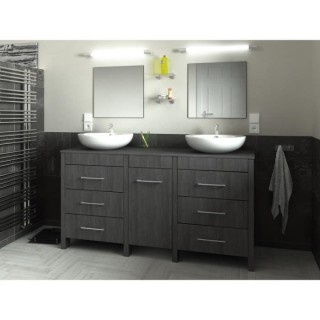 ERA Ensemble salle de bain double vasque L 150 cm - Décor bois Teck m