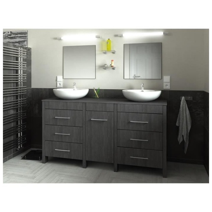 ERA Ensemble salle de bain double vasque L 150 cm - Décor bois Teck m