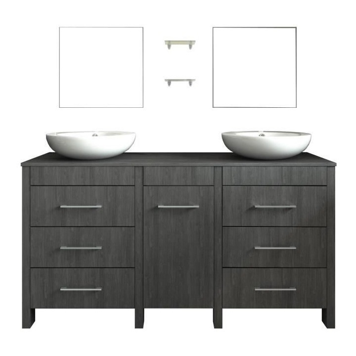 ERA Ensemble salle de bain double vasque L 150 cm - Décor bois Teck m