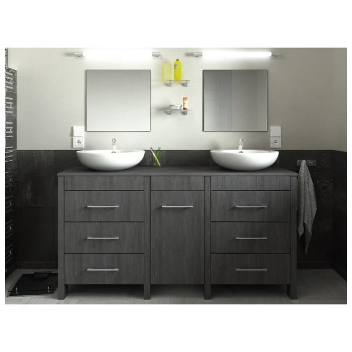 ERA Ensemble salle de bain double vasque L 150 cm - Décor bois Teck m
