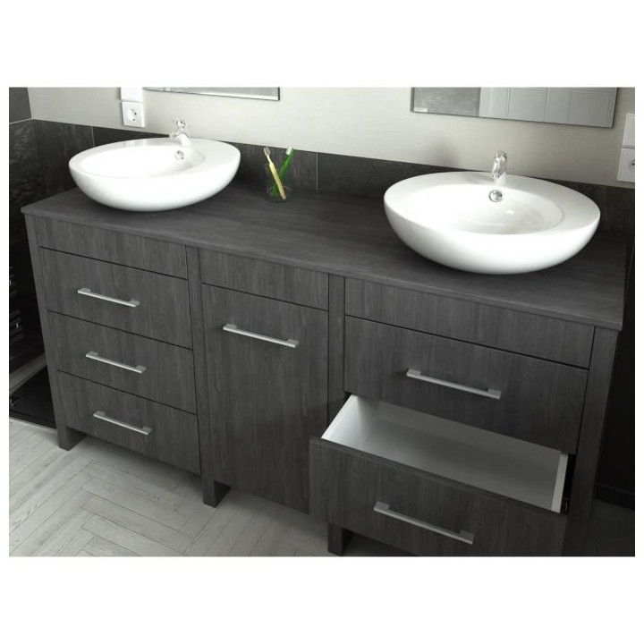 ERA Ensemble salle de bain double vasque L 150 cm - Décor bois Teck m