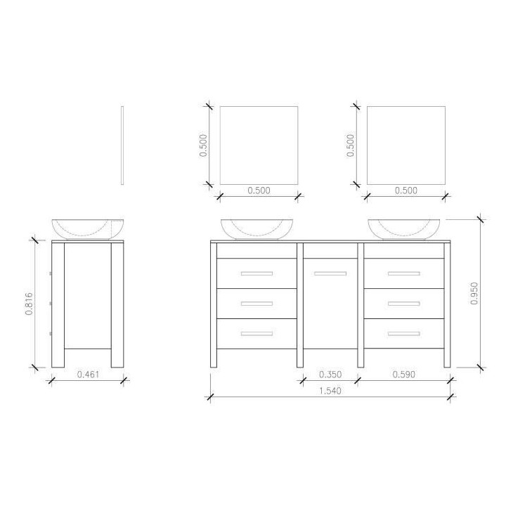 ERA Ensemble salle de bain double vasque L 150 cm - Décor bois Teck m