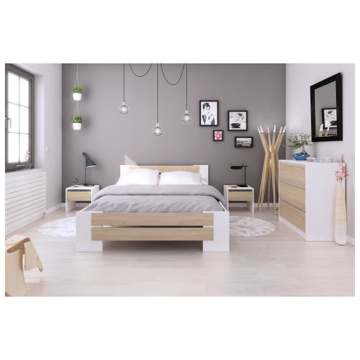 MAO Chambre adulte complete - Contemporain - Blanc mat et décor chene
