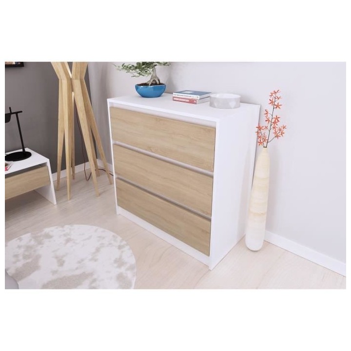 MAO Chambre adulte complete - Contemporain - Blanc mat et décor chene