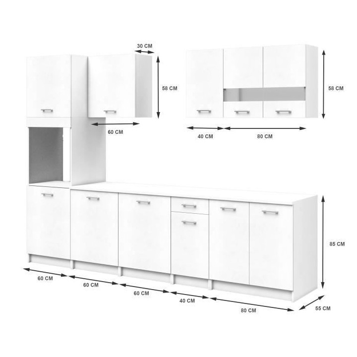 EXTRA Cuisine complete L 300 cm avec colonne - 8 éléments -Blanc mat