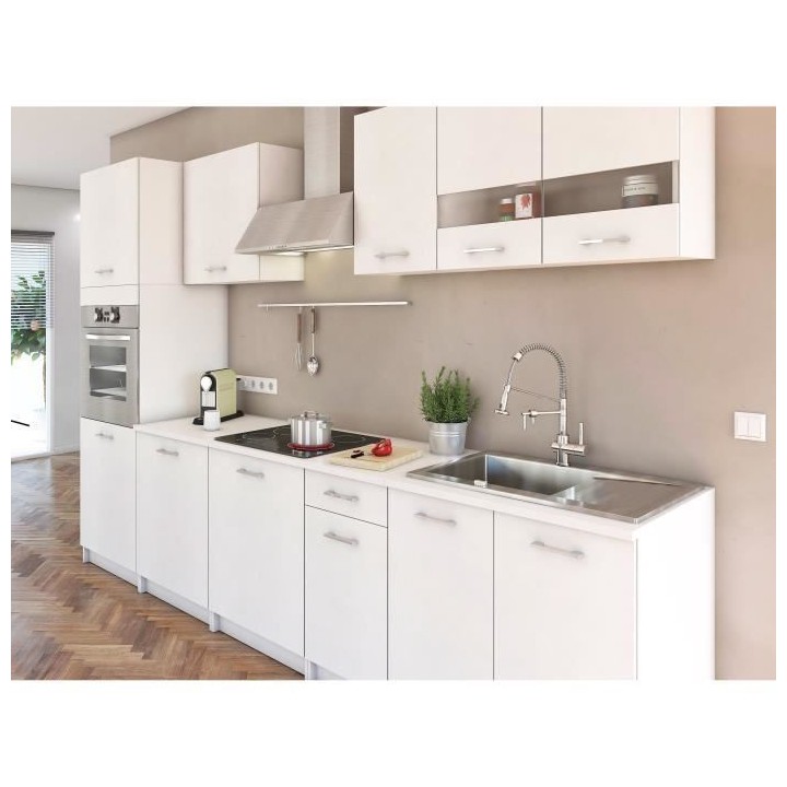 EXTRA Cuisine complete L 300 cm avec colonne - 8 éléments -Blanc mat