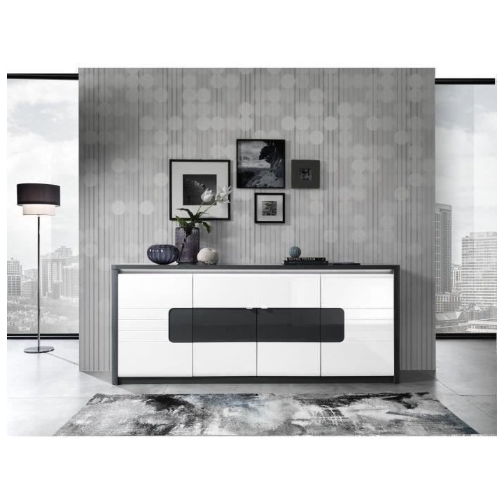 ALBEA Enfilade - Blanc et gris - 4 portes + 1 tiroir - BELLINI - L 220