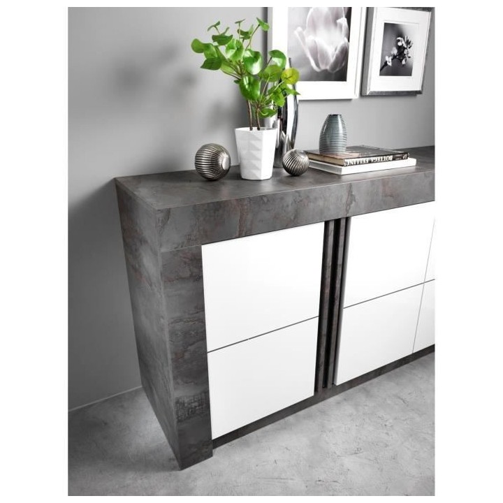 ALBEA Enfilade 4 Portes - Blanc - CAPRI - L 220 x P 46 x H 85 cm