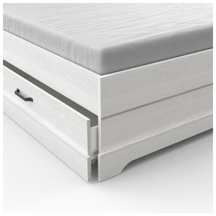 Lit adulte COTTAGE 140x190/200 cm - Mélamine blanc et décor chene Kr