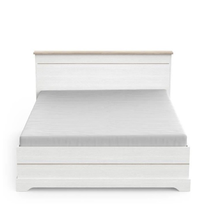 Lit adulte COTTAGE 160x200 cm - Mélamine blanc et décor chene Kronbe