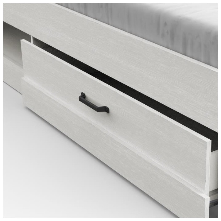 Lit adulte COTTAGE 160x200 cm - Mélamine blanc et décor chene Kronbe