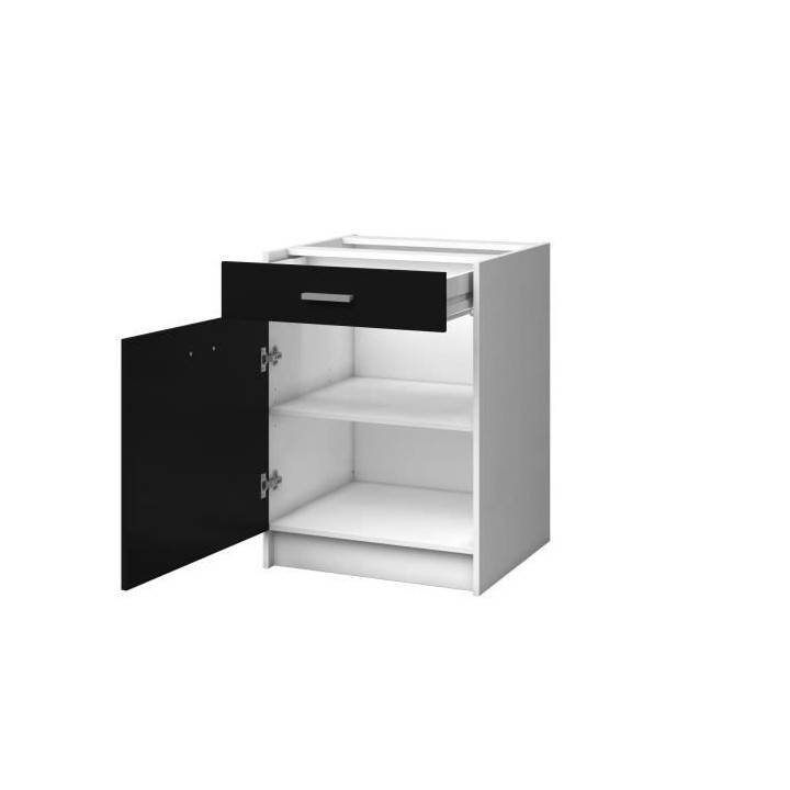 EXTRA - Meuble bas de cuisine 60cm 1 Tiroir - Noir Mat
