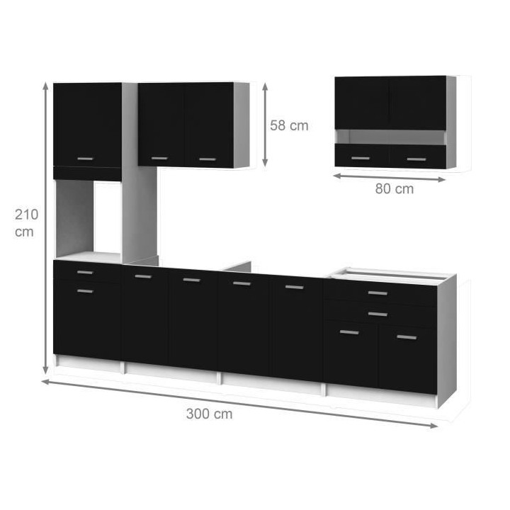 EXTRA - Cuisine complete colonne L 300cm - 6 éléments - Noir Mat