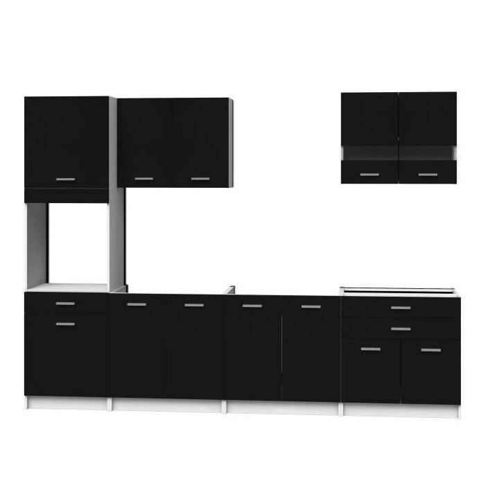 EXTRA - Cuisine complete colonne L 300cm - 6 éléments - Noir Mat