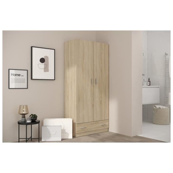 PARISOT Armoire 2 portes battantes + 1 tiroir - Décor chene - L78 P 3