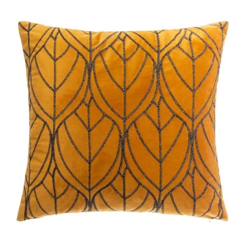 Coussin en velours Broderie Lur - 40 x 40 cm - Ocre