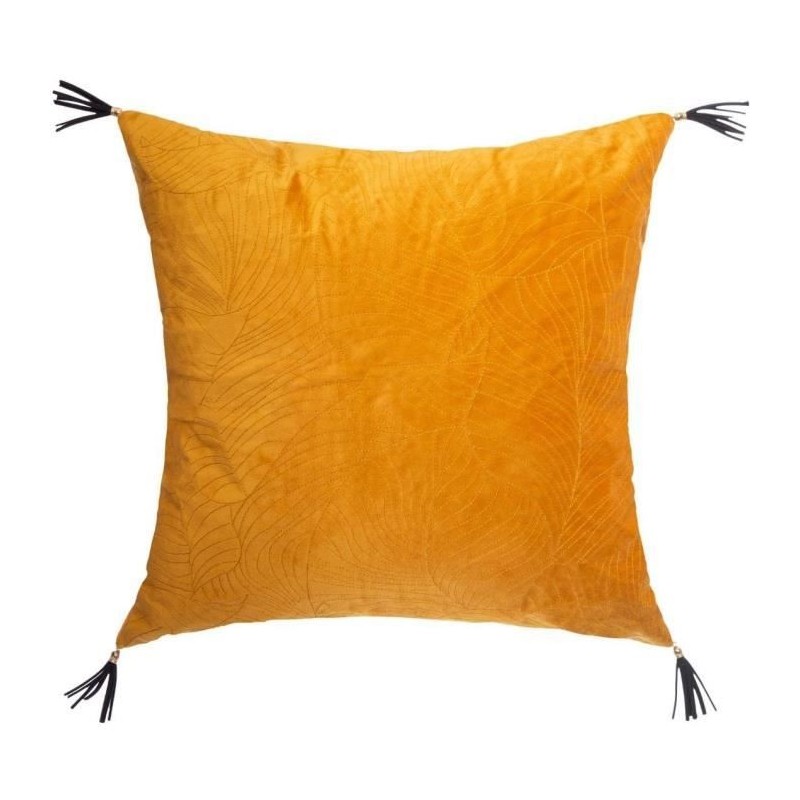 Coussin en velours Sti Feuilles - 40 x 40 cm - Ocre