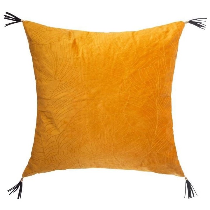 Coussin en velours Sti Feuilles - 40 x 40 cm - Ocre