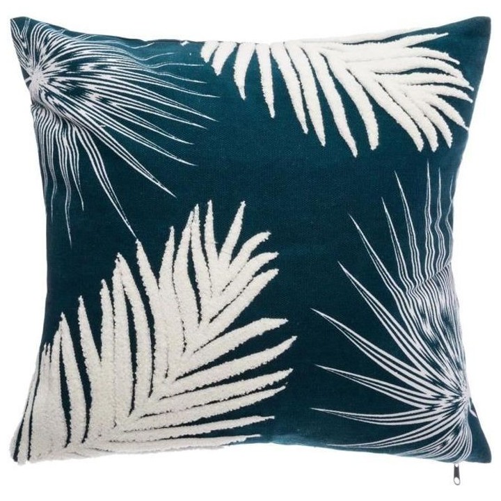 Coussin Tuft Feuille - 40 x 40 cm - Bleu Canard