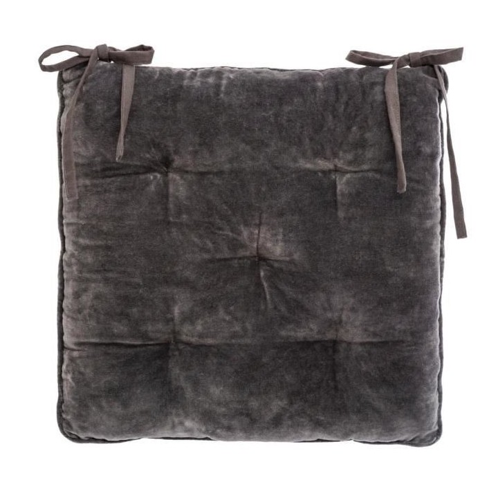 Galette de chaise Velours Coton - 38 x 38 cm - Gris