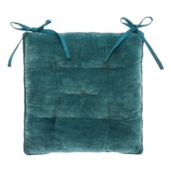 Galette de chaise Velours Coton - 38 x 38 cm - Bleu