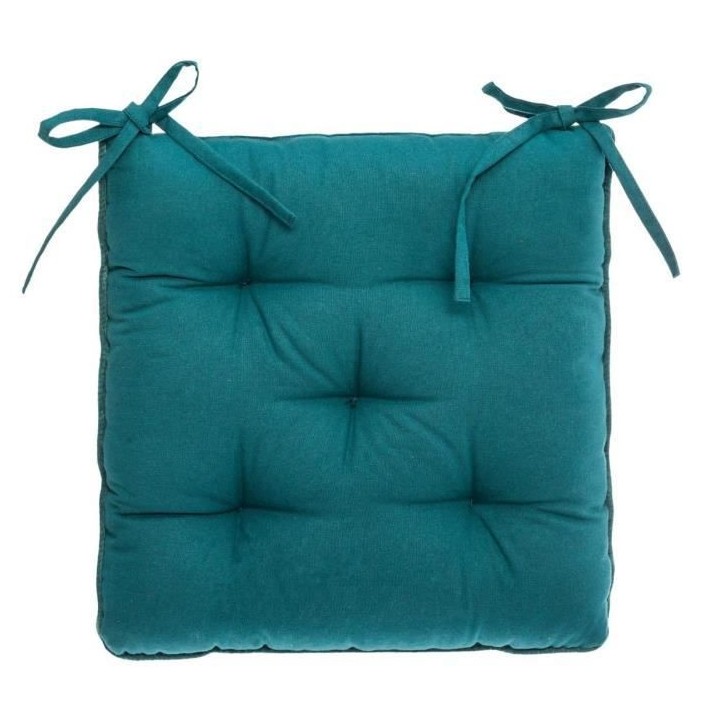 Galette de chaise Velours Coton - 38 x 38 cm - Bleu