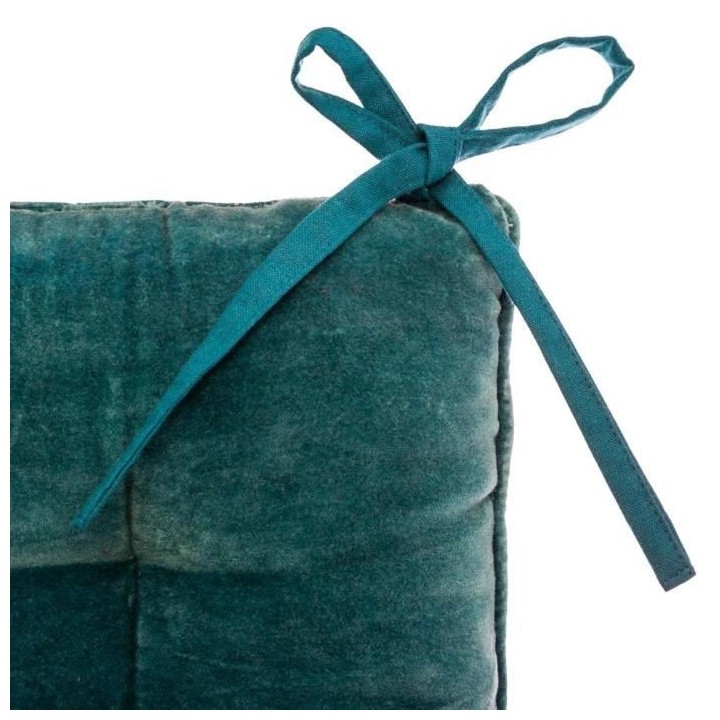 Galette de chaise Velours Coton - 38 x 38 cm - Bleu