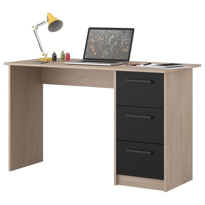 PARISOT Bureau droit 3 tiroirs - Décor chene Brooklyn - L 121,4 x P 5