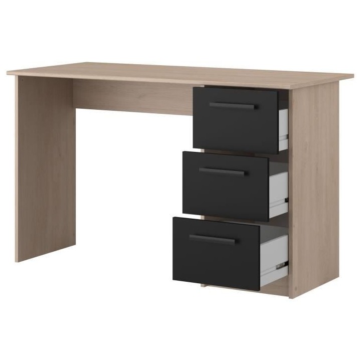 PARISOT Bureau droit 3 tiroirs - Décor chene Brooklyn - L 121,4 x P 5