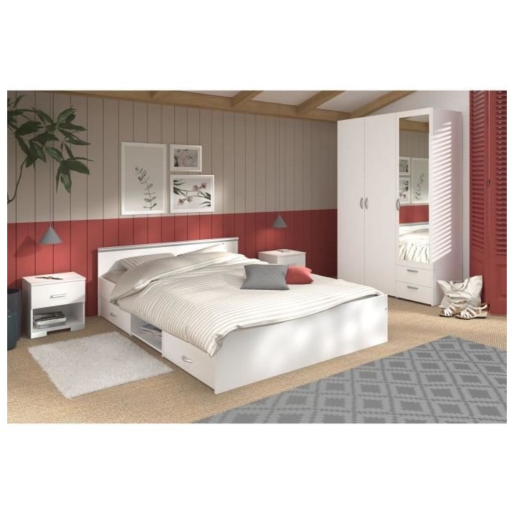 Chambre complete ZODIAC : Lit 140x190 avec tiroir + Armoire 3 portes e