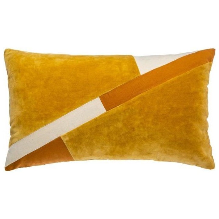 Coussin Patch en velours coton - 30 x 50 cm - Ocre