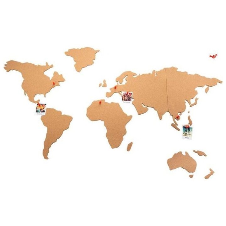 Carte du monde en liege - 102 x 50 cm - Beige
