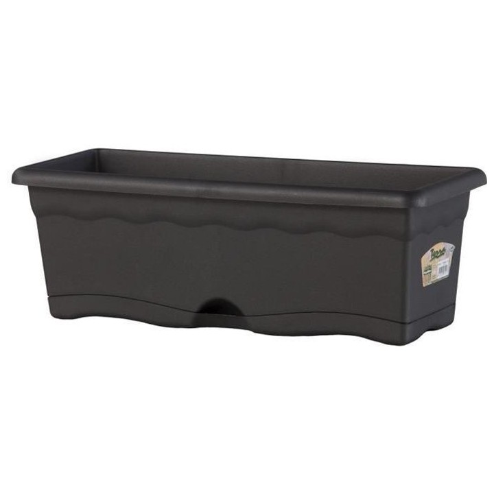 PLASTIKEN Jardiniere rectangulaire - 50 X 20 cm avec plateau - Anthrac