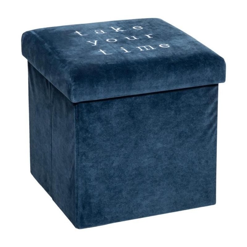 Pouf pliable velours Slow MDF_E1, polyester et mousse PU - Bleu