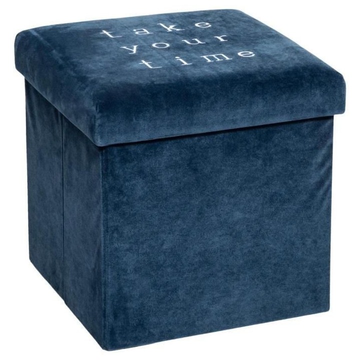 Pouf pliable velours Slow MDF_E1, polyester et mousse PU - Bleu