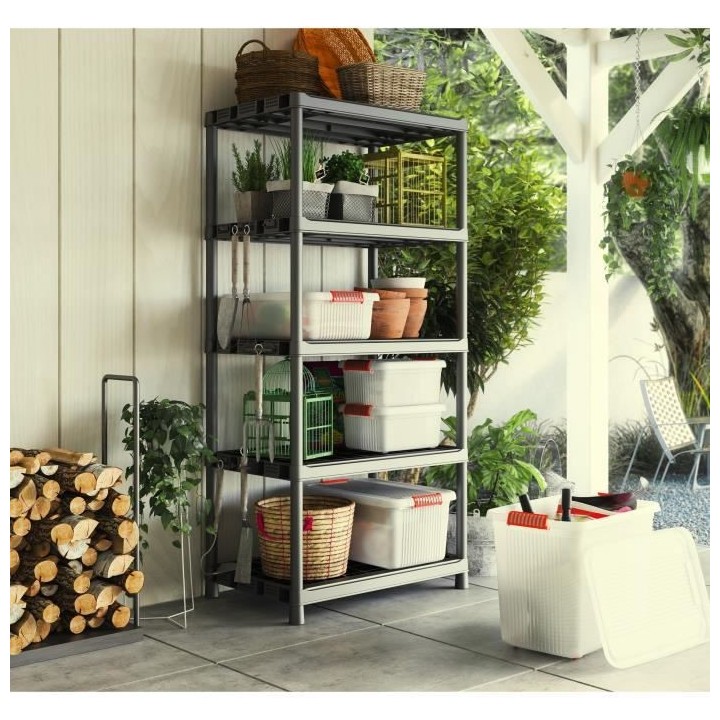 KETER | ETAGERE PLUS X/5, Etageres, Noir, 90 x 60 x 187 cm