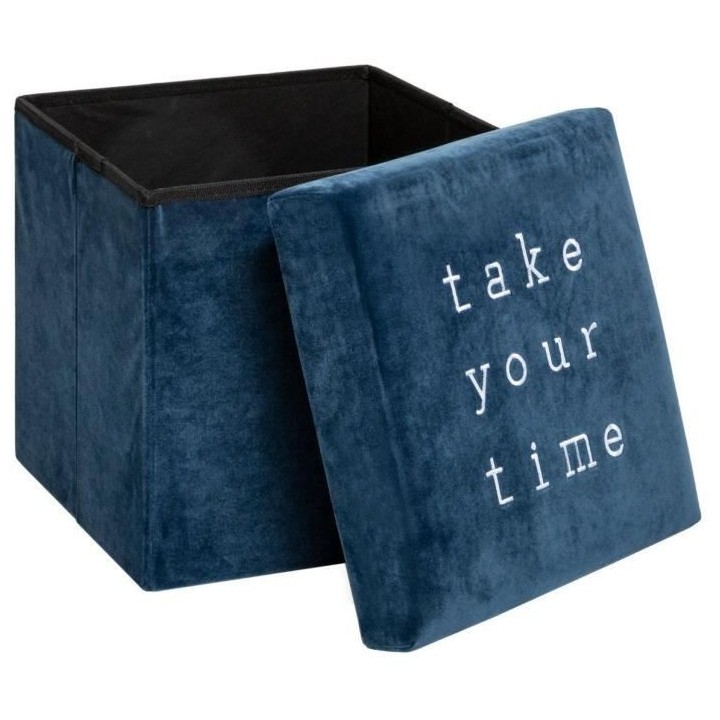 Pouf pliable velours Slow MDF_E1, polyester et mousse PU - Bleu