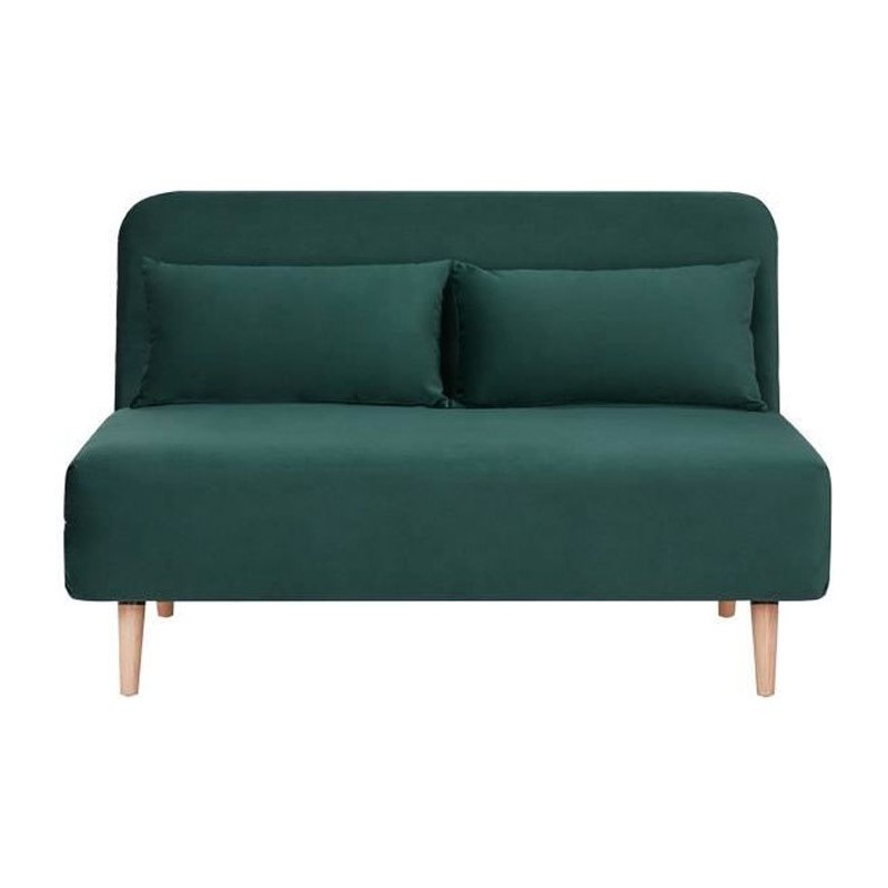 Banquette BZ 2 places - Style scandinave - Velours vert - L 130 x P 90 x 81 cm - DEPLO