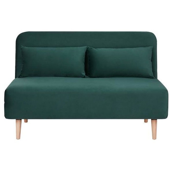Banquette BZ 2 places - Style scandinave - Velours vert - L 130 x P 90